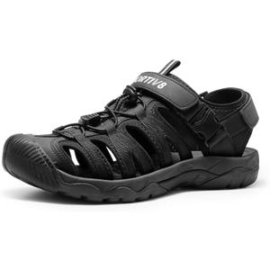 NORTIV 8 Men's Sandals, Closed Toe Athletic Sport Sandals, Mens Summer Shoes, Lightweight Trail Walking Sandals for Men (7.5, Black)