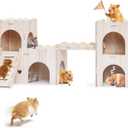 Large Hamster Hideout, Wooden Hamster Houses and Hideouts, Double-Decker Hamster Hut Castle, Dwarf Gerbils Habitat House with Climbing Ladder, Multi Chamber Syrian Hamsters Hides