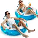 QPAU Inflatable Pool Float 2 Pack | Backrest & Armrest Support Water Float Chair | 44 Lounger Float with 1 Cup Holder | Cooling Outdoor Inflatable Pool Chair | Summer Water Play Party