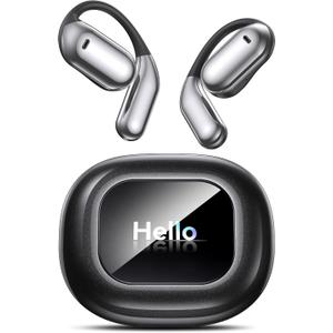 EUQQ OWS Open Ear Bluetooth 5.4 Earbuds with Smart Display, Ultra-Light Secure-Fit Wireless Earbuds, All-Day Comfort & Stay-Aware Listening, IPX7 Waterproof