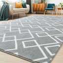 Geometric Modern Area Rug for Bedroom, 6x9 Feet Grey Shag Rug for Living Room, Fluffy Moroccan Rug with Memory Foam Carpet Dorm Room Decor for Home Bedside Girls Kids Nursery Play Mat
