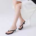 Women's Kitten Heel Sandals Square Toe Slip on Flip Flop Heels 2 Inch Thong Sandals Party Dress Heeled Sandals, Black US 8