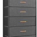 Mifuro Tall Dresser for Bedroom, Vertical Storage Organizer Tower with 7 Drawers, Chest of Drawers with Fabric Bins, Steel Frame, Wood Top for Bedroom, Closet, Entryway- Grey