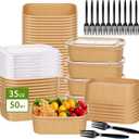 50-Pack 35oz Disposable Kraft Paper Bowls【with Lids and Forks】, Large Meal Prep Containers Paper Salad Bowls, Leakproof Food Containers Treat Soup Serving Bowl, Microwave Safe for Hot/ Cold Food