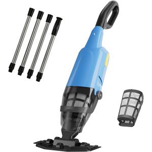 Handheld Pool Vacuum for Above Ground Pool, 18 GPM Powerful Suction | 60 min Runtime, 120m Fine Filter, 4-Section Pole, Cordless Rechargeable Pool Cleaner for Leaves, Sand and Debris, Ocean Blue