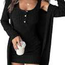 SOLY HUX Women's 2 Piece Sweater Dress Set Knit Long Sleeve Open Front Cardigan and Bodycon Mini Dress Fall Outfit (Large, Black) 