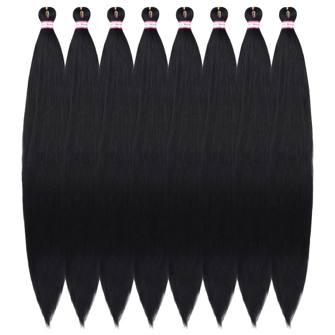 Pre Stretched Braiding Hair 8 Packs 48 Inch Natural Black Color Long Professional Hair for Braiding Twist Braids Itch Free Hot Water Setting Yaki Straight Synthetic Hair Extensions (#1B)