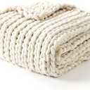 YnM Chunky Throw Blanket, Hand Knitted with Chenille Yarn, Skin Friendly, Ventilated and Breathable, Machine Washable, Home Dcor Piece for Couch, Sofa and Bed (Butter Cream, 50x60 Inch)