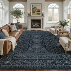 Nakagishi Neutral 9x12 Area Rugs for Living Room Washable, Navy
