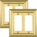 Metal Wall Plate for Electrical Outlets, Decorative Brass Gold Switch Plates Outlet Cover, Light Switch Cover Plate, 2-Gang Wall Plates (Double Decorator, 2 Pack)