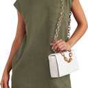 PRETTYGARDEN Women's Summer Short T Shirt Dress Cap Sleeve Crew Neck Casual Loose Basic Mini Dresses (Green, M)