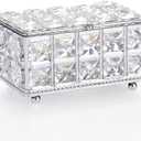 ELLDOO Crystal Jewelry Box Rectangle Trinket Organizer with Lid Earrings Rings Vintage Treasure Keepsake Box for Valentine Wedding Dresser Bedroom Decoration, Silver