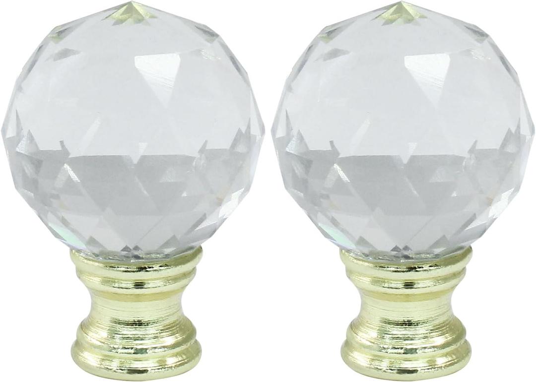 Diamond Crystal Glass Lamp Finials, Clear Lamp Shade Top Screw Cap Knob for Decoration - 2Pcs Gold