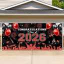Avezano 2026 Graduation Garage Door Banner Congratulations Class of 2026 Garage Door Cover Backdrop Red Black Congrats Grad Party Decoration Background 6 x 13 ft