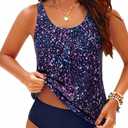 Yonique Blouson Tankini Swimsuits for Women Loose Fit Modest Two Piece Bathing Suits (L)
