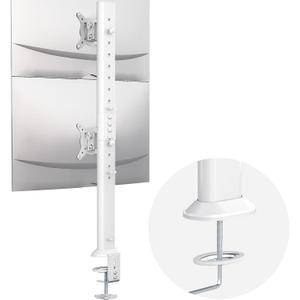 Dual Monitor Articulating Desk Mount Arm Stand - Vertical Stack Screen Supports Two 13 to 34 Inch Computer Monitors with C Clamp White