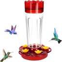 Glass Hummingbird Feeders for Outdoors Hanging Ant and Bee Proof, 1 Pack 15 Ounces Red Hummingbird Feeder with 5 Feeding Ports and Perches, Built-in Ant Moat, Outside Garden Dcor (Glass, 1)