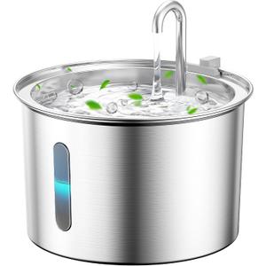 Oneisall Stainless Steel Cat Water Fountain, 2L Water Fountains for Cats Indoor with Quiet Pump and 3 Replacement Filters, Pet Water Fountain Faucet Spout Design Cat Fountain Drinking Inside, PWF 001