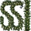UZLU Christmas Garland with Lights 2PCS, 6 Ft Lighted Garlands, Realistic Greenery Norfolk Pine,30 LED Lights Battery Powered, Timer Included Greenery Garland for Mantle Christmas Decorations