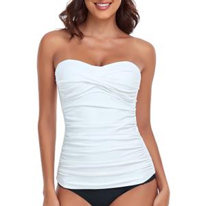 RELLECIGA Women's Ruched Tankini Top (Medium, White)