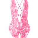 SOLY HUX Women's One Piece Lingerie Sexy Lace Babydoll Deep V Teddy Criss Cross Backless Teddy Mini Bodysuit Hot Pink Smal