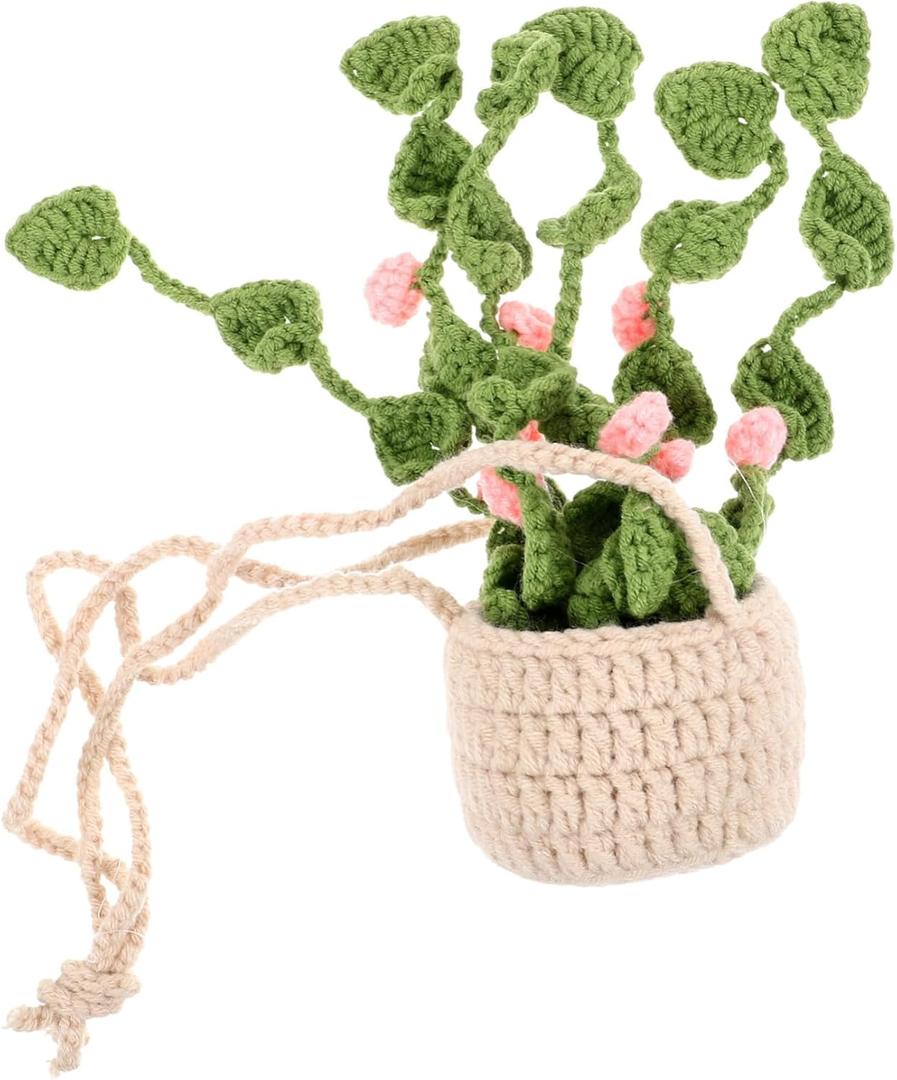 Ciieeo Cute Car Decor Crochet Plant Basket Ornament Car Hanging Ornament Decor for Interior Aesthetic