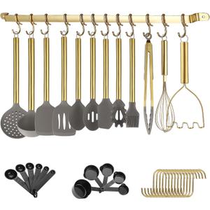 Gold Kitchen Utensils Set, Kyraton 38 Piece Silicone kitchen Cooking Utensils Set with Utensil Rack, Spoon Spatula Set, Non-Stick kitchen Gadgets, Dishwasher Safe