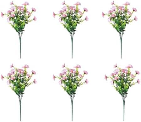 zxhrybh 6 Bundles UV Resistant Artificial Flower, Plastic Fake Plants, Faux Plants for Garden, Porch, Window Box, Home and Wedding Decor(Pink)