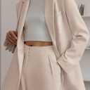 PRETTYGARDEN Women's Fall Two Piece Outfits Dressy Blazer Jacket and Wide Leg Pants Pockets Business Casual Office Suit Sets (Beige,Medium)