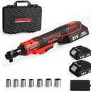 Cordless Ratchet Wrench 3/8, 21V Electric Ratchet Wrench, Battery Ratchet Wrench Set, Included 6 Sockets and Charger, Variable Speed & LED Light