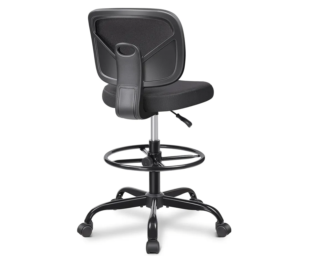 Primy Tall Drafting Desk Chair - Armless, Adjustable Height, Mesh Back, Rolling, Standing Desk Chair for Art Room, Office or Home (Black)