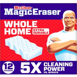 Mr. Clean Magic Eraser Sponge, All Purpose Cleaner, Cleaning Scrubber, Wall, Sneaker, Kitchen, Bathroom, Shower Cleaning Supplies, Melamine Sponge, Cleaning Pads, Whole Home Extra Durable, 12ct