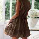 Women Floral Mini Dress Sexy V Neck Ruffle Flutter Sleeve Polka Dot Summer Dresses (Brown, XS)
