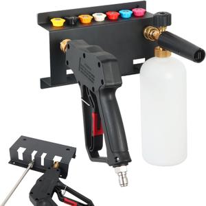 Pressure Washer Gun Holder,Foam Cannon Holder for Pressure Washer Gun, Foam Cannon,Fit 1/4 Inch Quick Connector,Pressure Washer Nozzle Tips and Wand Extension Storage Rack Wall Mounted