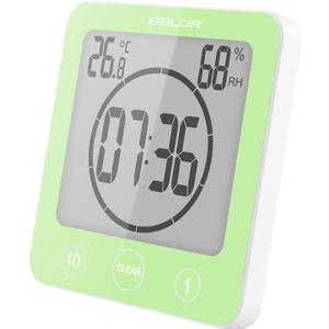 Digital Bathroom Shower Wall Clock Timer, LCD Digital Wall Clock with Suction Waterproof Temperature Humidity Gauge, Touch Screen Timer, Large Countdown Visual Timer Hanging Wall Clock (Green)