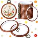 Burbell 15 Pcs 3 Inch Spring Round Embroidery Hoops Frame Circle Rubber Hoops Ring Display Cross Stitch Ornament Imitated Wood Frame Kits for Mothers's Day Craft Sewing DIY Hanging Gifts