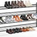 KEETDY 4-Tier Long Shoe Rack for Closet Metal Shoe Organizer for Entryway, Wide Stackable Shoe Storage Shelf with Sturdy Wire Grid for Closet Floor, Bedroom, Black