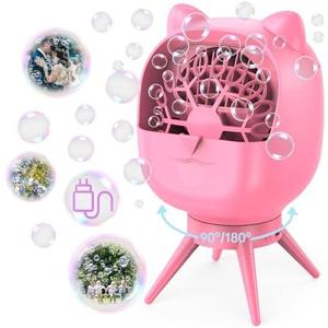 Automatic Bubble Machine for Kids Toddlers, Rotatable Bubble Blower Rechargeable with 38000+ Bubbles Per Minute, Bubble Maker Machine for Outdoor Parties Birthday Wedding, Pink