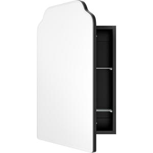 Victorian-Style Recessed Bathroom Medicine Cabinet, Wood Wall Cabinet with 16.5"x24" Curved Mirror, Bathroom Storage Cabinet, Black, Left-Swing Door (Mirror: 16.5"x24", Left Swing-black)