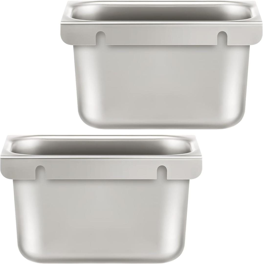 Remerry 2 Pcs Grease Cup Holders for Commercial Kitchens Removable Drip Pan Grease Catchers Stainless Steel Hood Accessories for Restaurants (4'' Deep, Frosted)