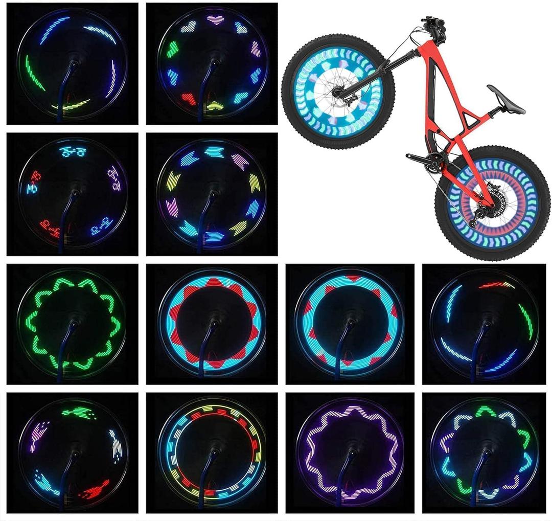 Bike Wheel Lights (2 Pack) - Waterproof LED Bicycle Spoke Tire Lights - Great Gift for Kids Adults - 30 Different Patterns Change - Bike Accessories - Black