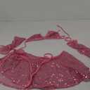 Rave Outfits for Women Festival Clothing Shiny Metallic Bra Swing Mini Skater Skirt Dance Sexy Lingerie Set Bikini Swimsuits Alien Costume Halloween Cowgirl Cosplay Bathing Suits Hot Pink Large