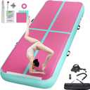 FBSPORT Inflatable Air Gymnastics Mat Training Mats 4/8 inches Thickness Gymnastics Tracks for Home Use/Training/Cheerleading/Yoga/Water with Pump (10ft*3.3ft*4in(3*1*0.1m), Pink+Green)