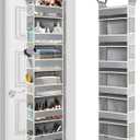 Over The Door Organizer 6-Shelves and 12 Side Pockets, Over The Door Storage for Bathroom Bedroom Nursery, Hanging Door Organizers for Baby Diapers and Kids Toys (13"x5"x54", Grey)