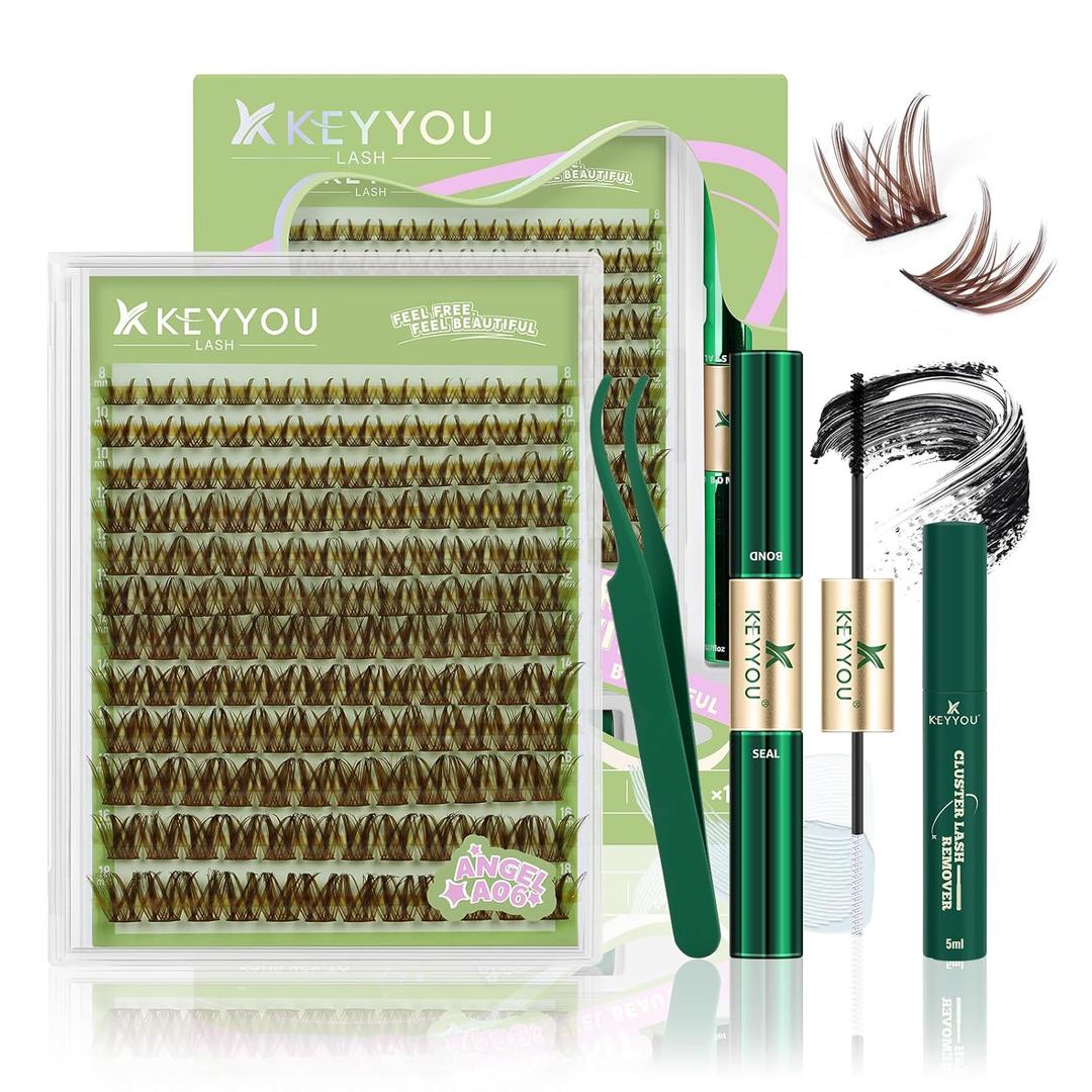 KEYYOU LASH Extension Kit 144Pcs Angel Lash Clusters Kit Thick Eyelash Extension Kit with Glue and Seal,Tweezers,Remover for DIY lash extension kit at HomeKit-Angel A06-D-8-18MIX