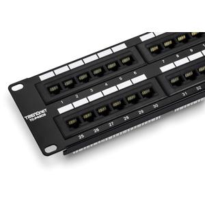 TRENDnet 48-Port Cat6 Unshielded Patch Panel, Wallmount or Rackmount, Compatible with Cat3,4,5,5e,6 Cabling, for Ethernet, Fast Ethernet, Gigabit Applications, Black, TC-P48C6