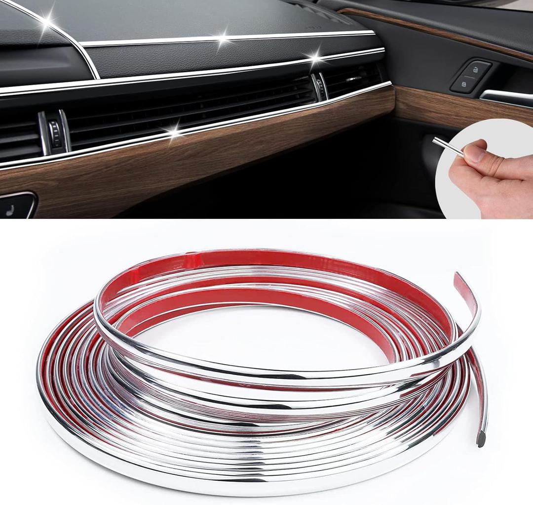 16Ft Chrome Car Trim Strip, Self-Adhesive Automotive Exterior and Interior Side Body Moulding, 1/4 inch (6mm) Scratch-Proof Silver DIY Accessories for Decorate Bumper Door Window (Sliver)
