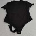 REORIA Women's Crew Neck Short Sleeve Thong Bodysuits Double Lined Comfy Slim T Shirt Tops, M
