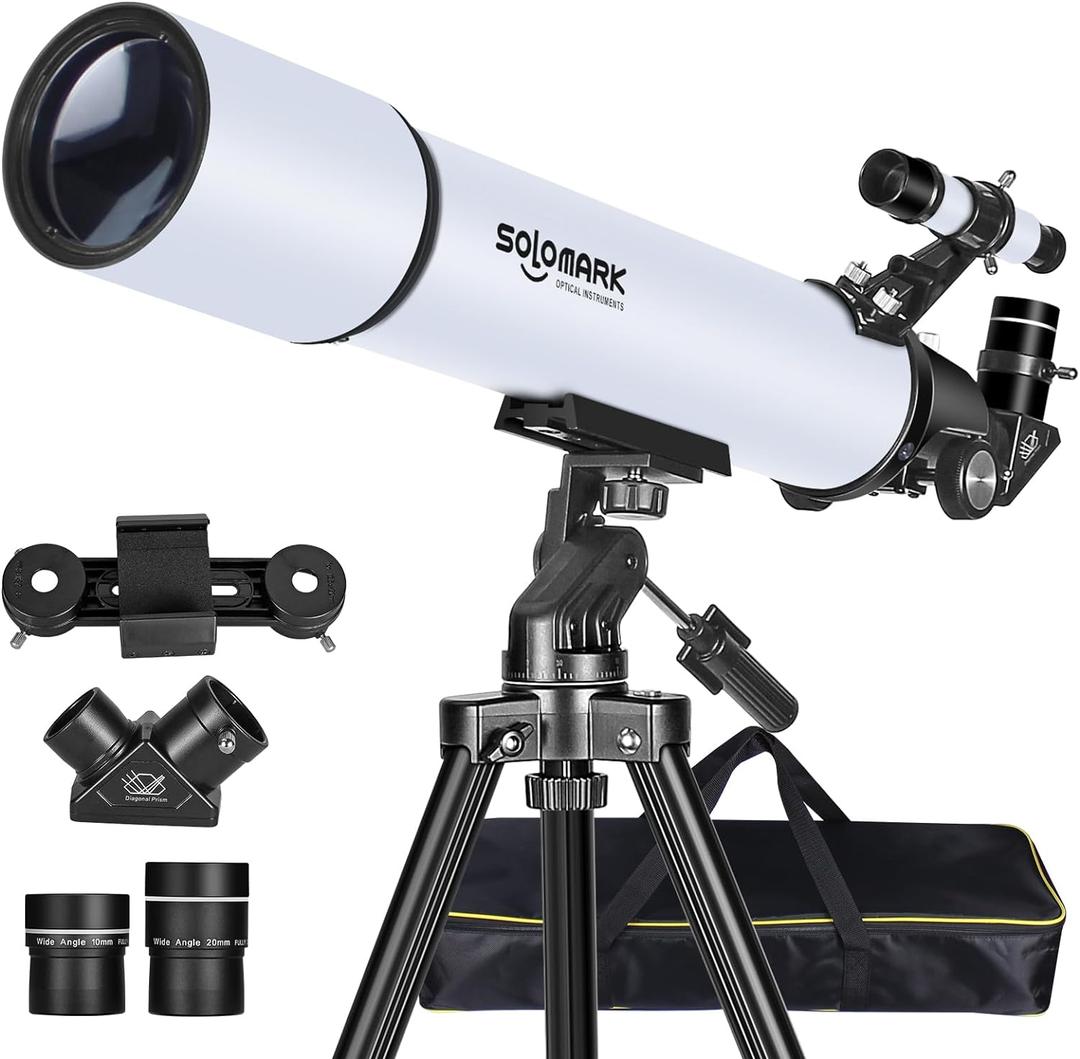Telescope for Adults High Powered, 80mm Aperture 900mm Professional Refractor Telescope for Adults & Beginners, Compact and Portable Travel Telescopio with Carrying Bag and Designed Phone Adapter (Pearl White)