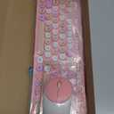 Wireless Keyboard and Mouse Combo, Retro Typewriter Keyboard with Round Keycaps, 2.4GHz USB Cute Wireless Keyboard Mouse for Computer, Desktop, Laptop and Computer (Pink-Colorful)